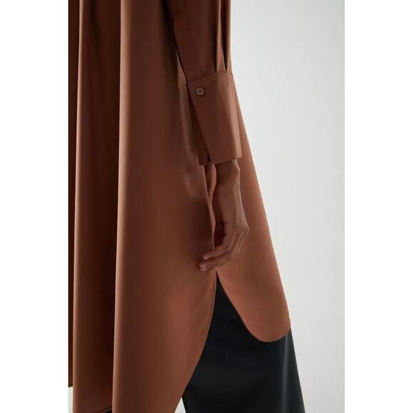 COS Wool Blend A-Line Shirt Dress Rust Brown High-Low Hem Long Sleeve Minimalist - Picture 14 of 16